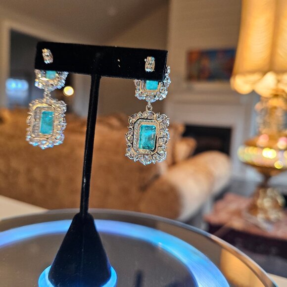 Paraiba Tourmaline Emerald Earrings - Picture 4 of 8